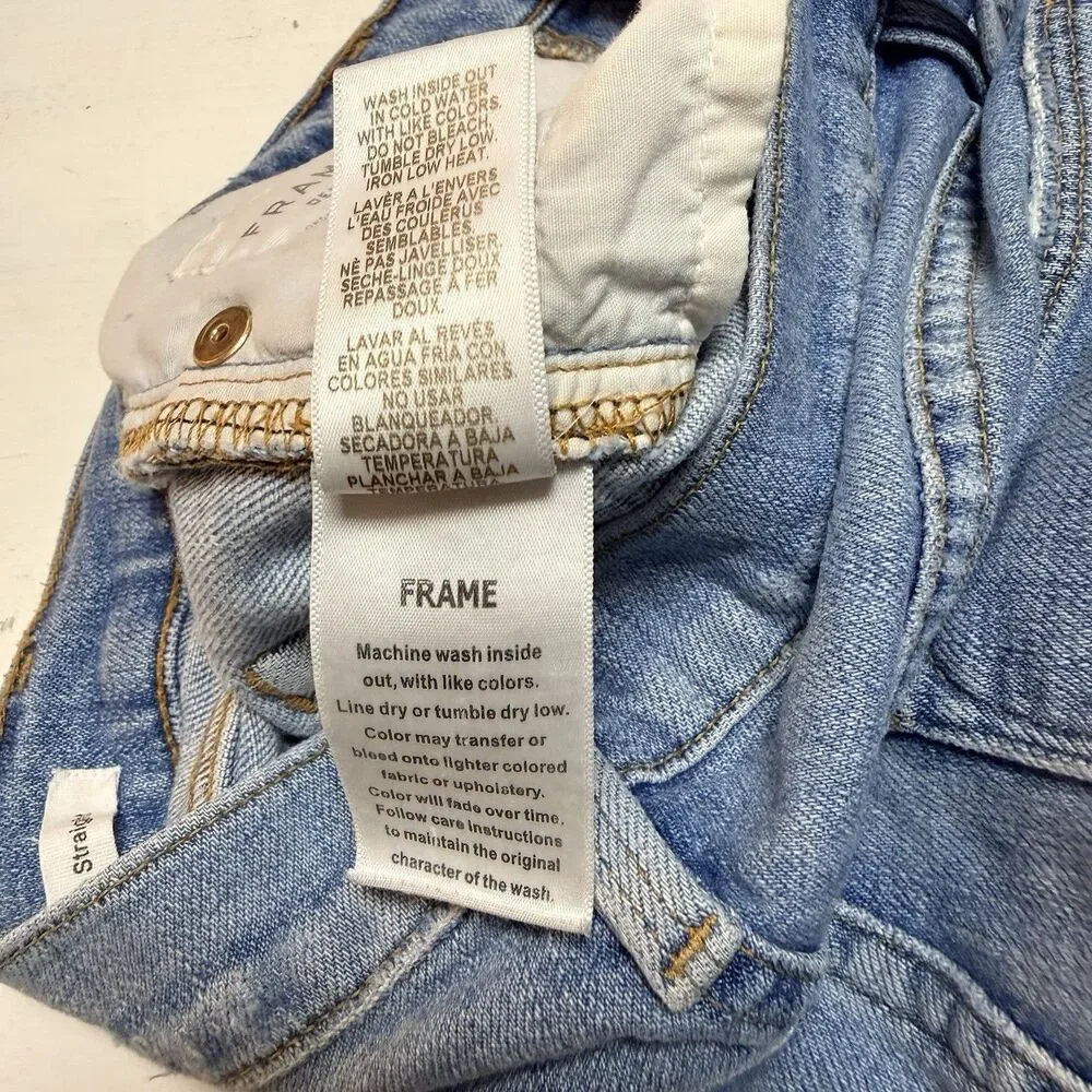 Frame Size 25 Le High Straight Jeans Blue Lightly Distressed Cropped Ankle